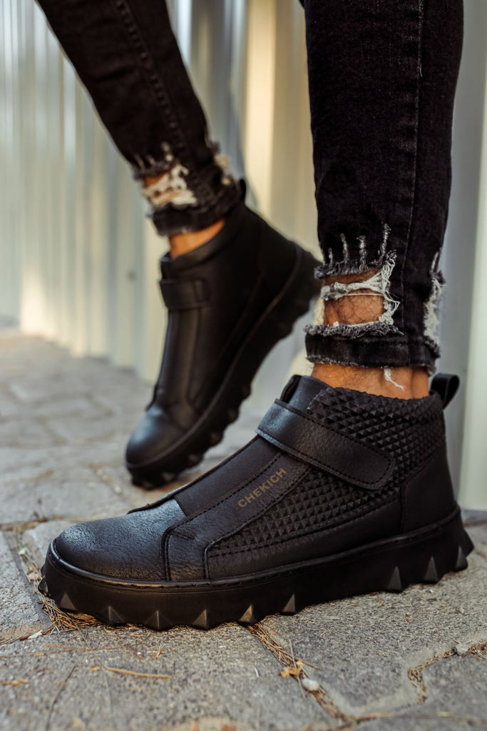 Men's Velcro Strap Black Boots