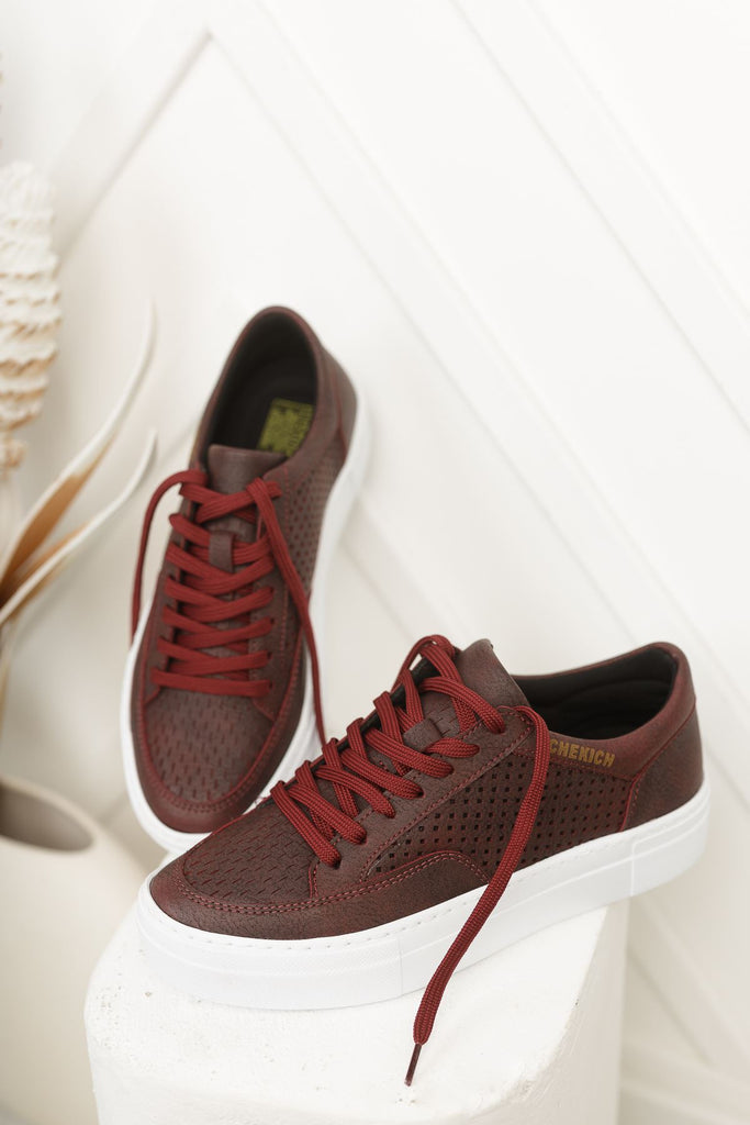 Women's Lace-up Claret Red Sport Shoes