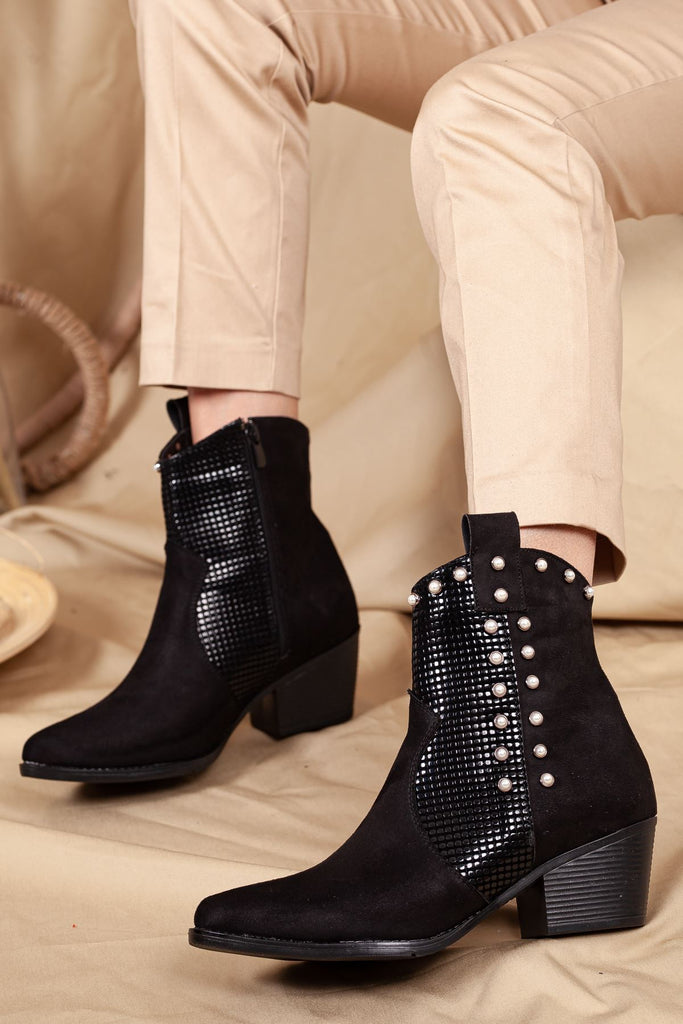 Women's Gemmed Black Suede Boots