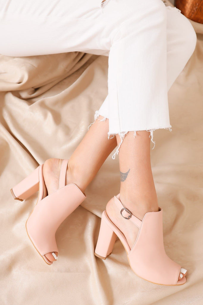 Women's Powder Rose Leather Heeled Shoes