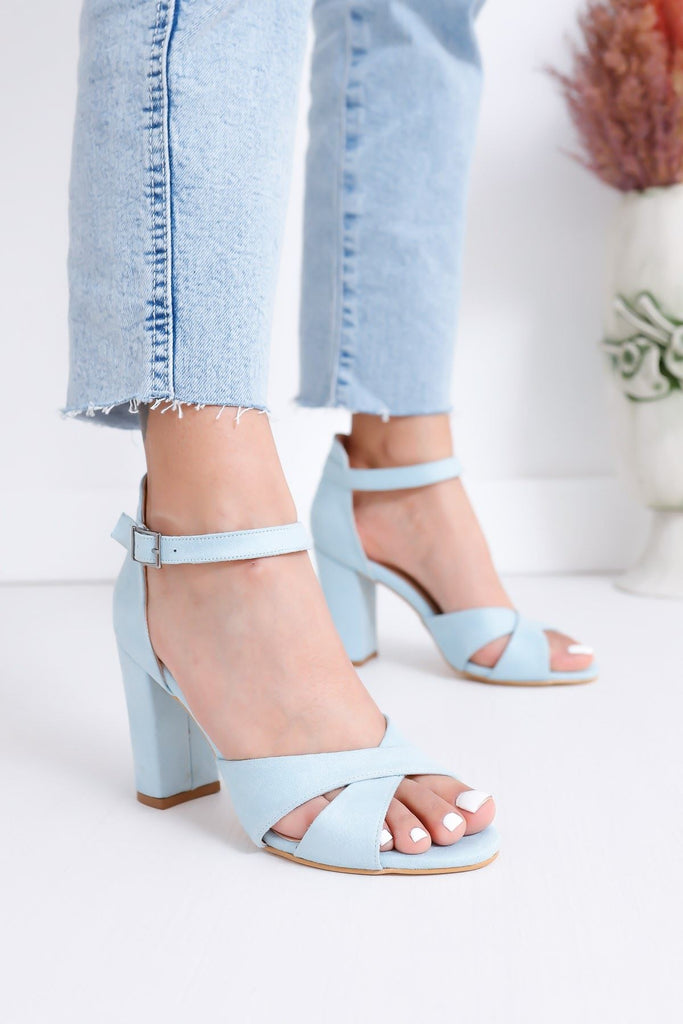 Women's Baby Blue Suede Heeled Shoes