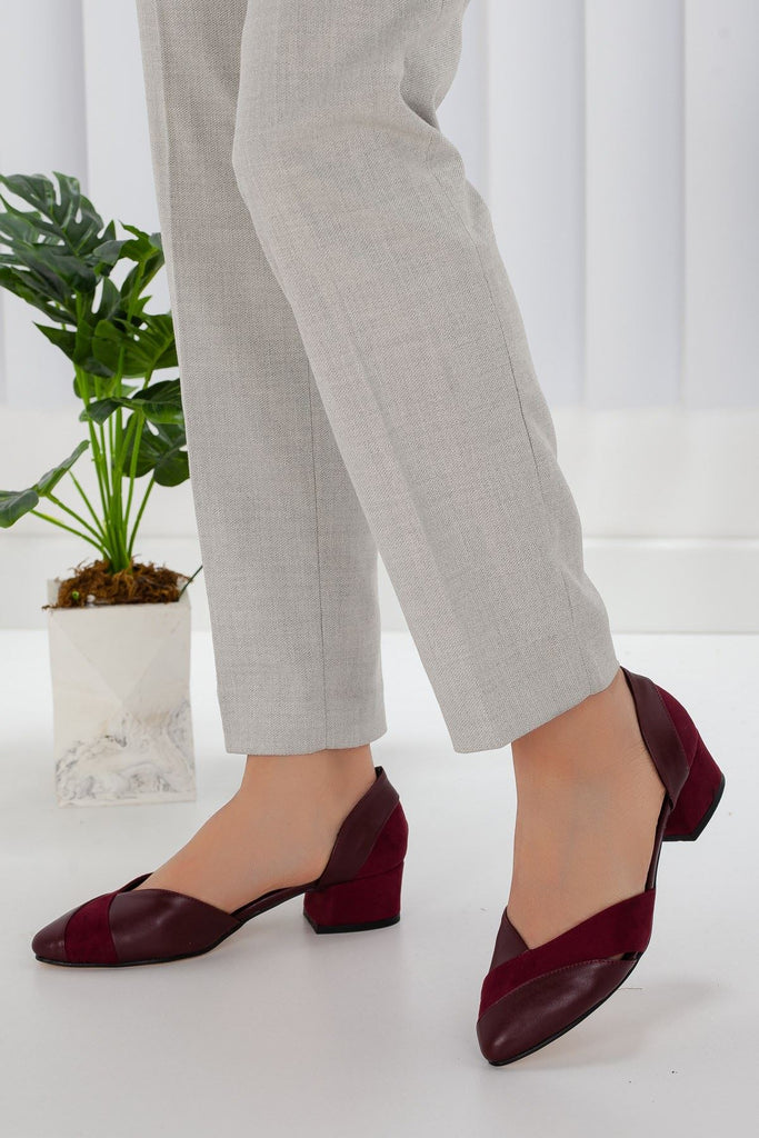 Women's Claret Red Suede - Leather Heeled Shoes