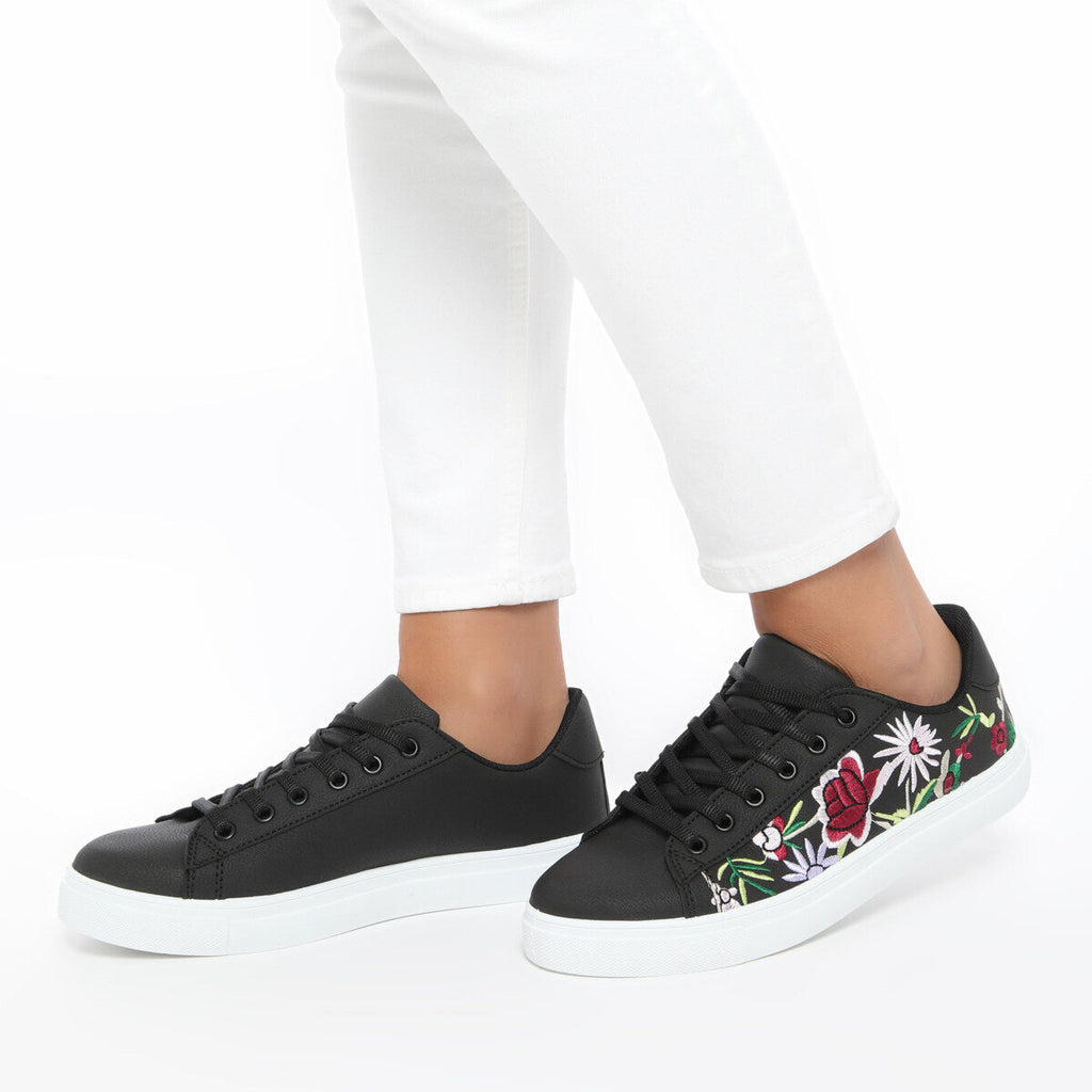 Women's Embroidered Black Sneakers