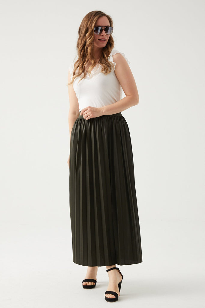 Women's Elastic Waist Pleated Long Skirt