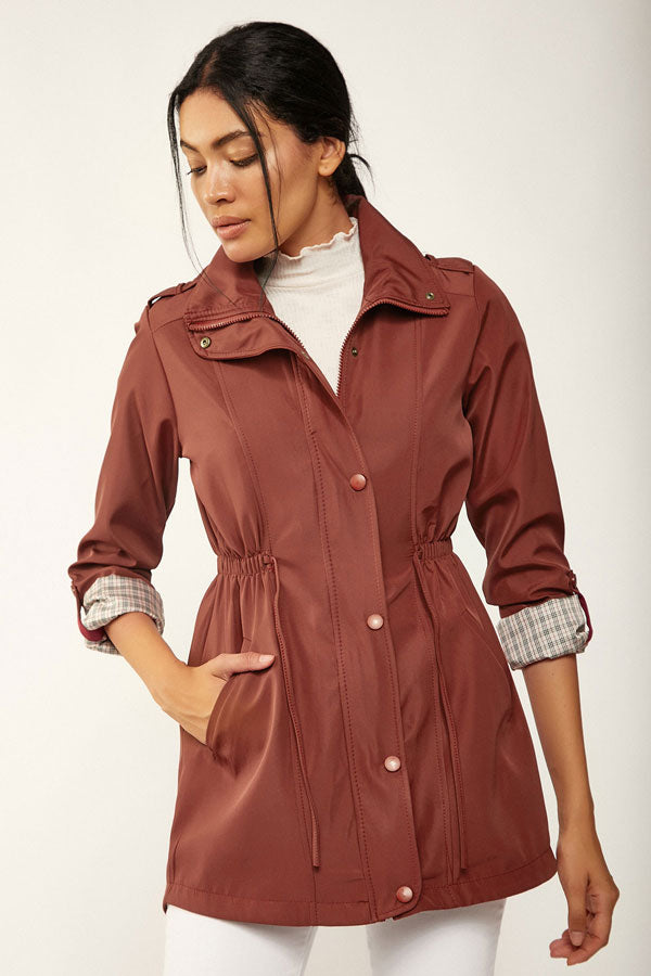 Women's Shirred Waist Pocket Trenchcoat
