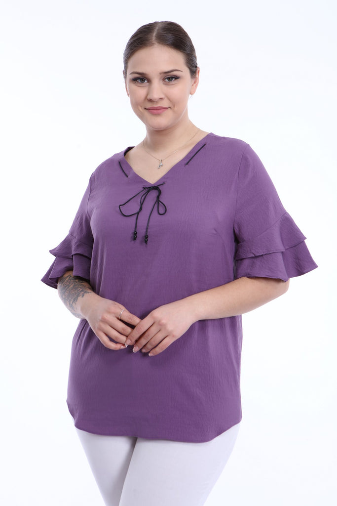 Women's Oversize Ruffle Sleeves Lilac Blouse