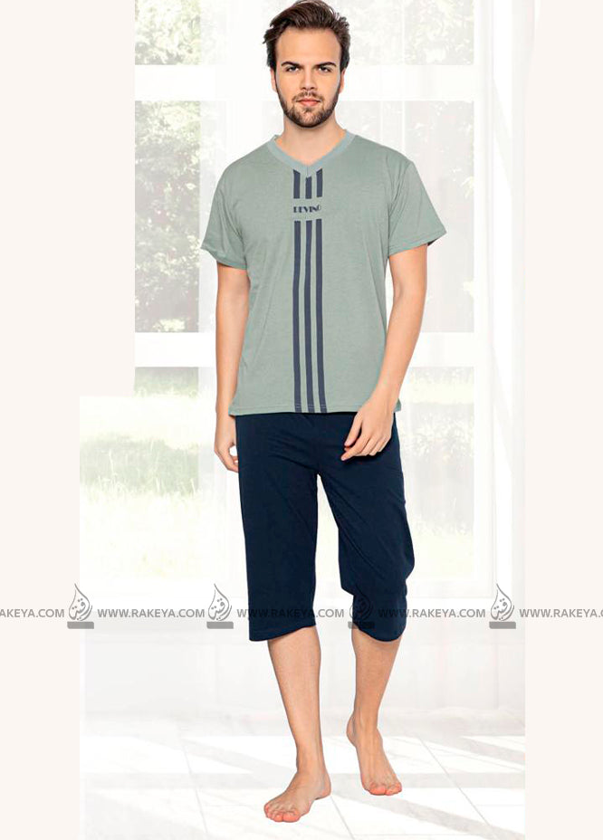 Men's V Neck Gray Navy Blue Pajama Set