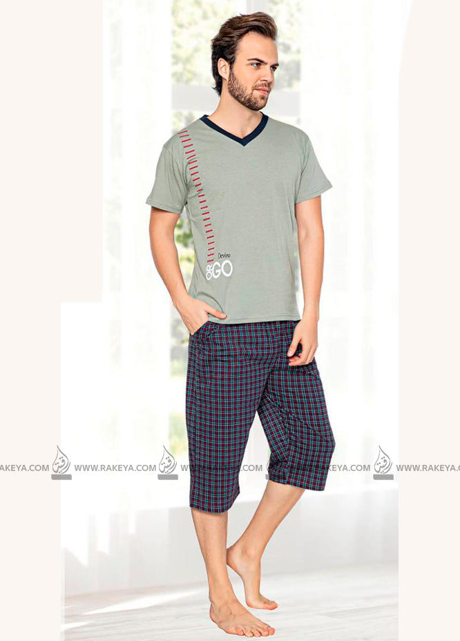 Men's V Neck Gray Pajama Set
