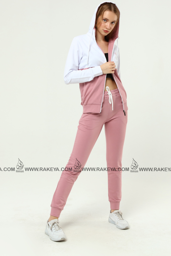 Activewear - Pink - White - With a zipper