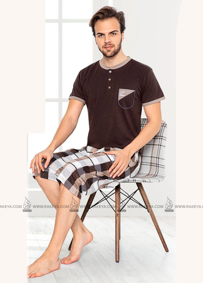 Men's Crew Neck Brown Pajama Set