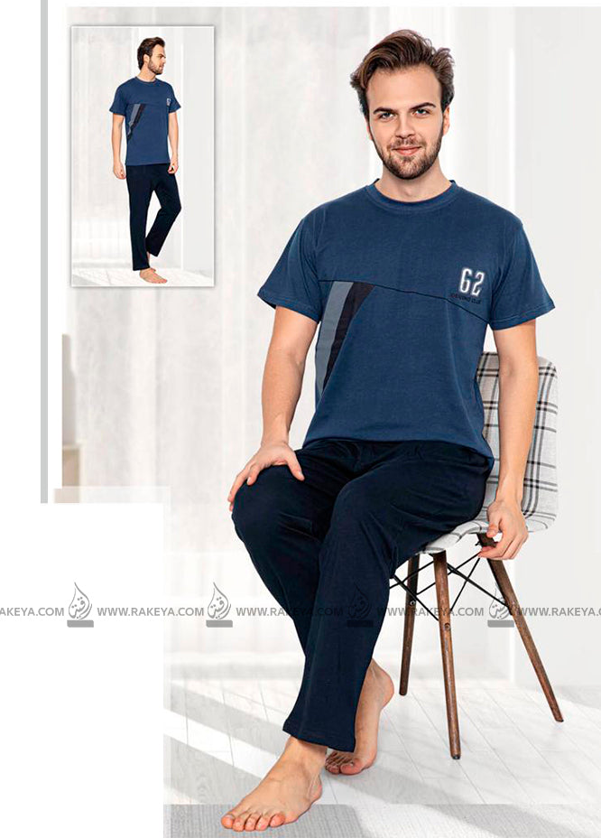 Men's Crow Neck Navy Blue Pajama Set