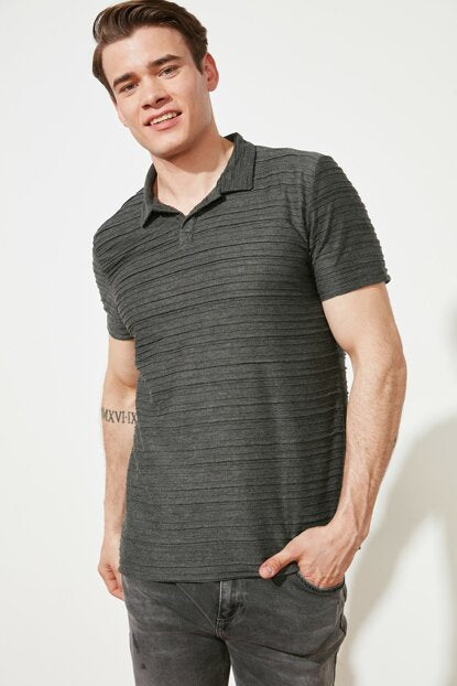 Men's Polo Collar Anthracite Regular Fit T-shirt
