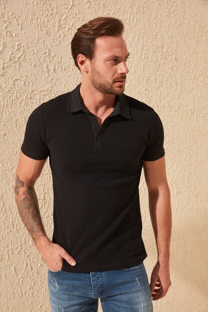 Men's Polo Collar Black Slim Fit T-shirt