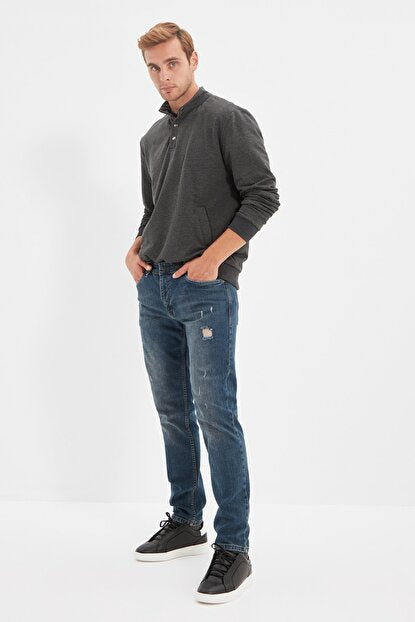 Men's Printed Indigo Slim Fit Jeans