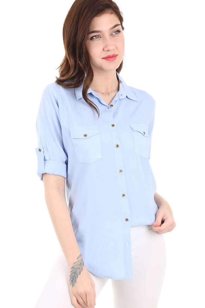 Women's Double Flap Pocket Ice Blue Shirt