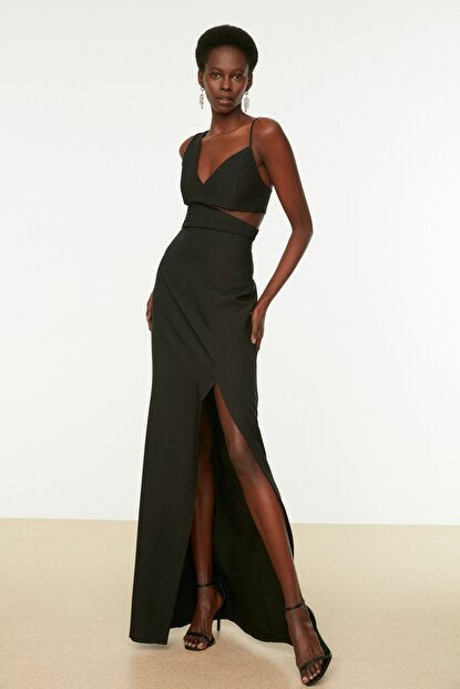Women's Slit Black Evening Dress