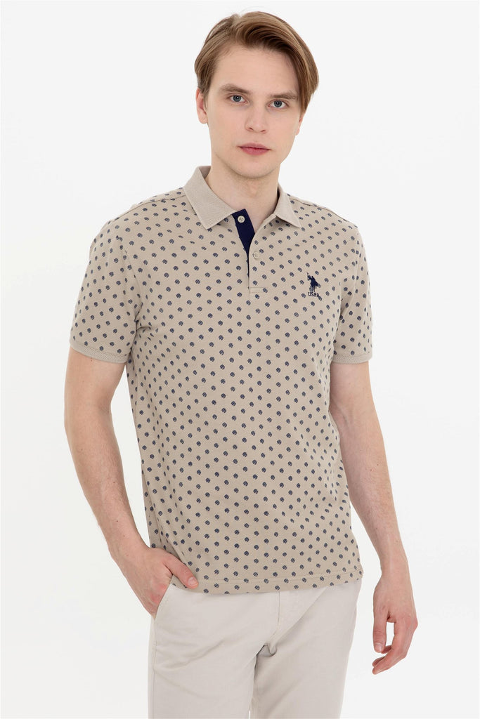 Men's Polo Collar Patterned Khaki T-shirt