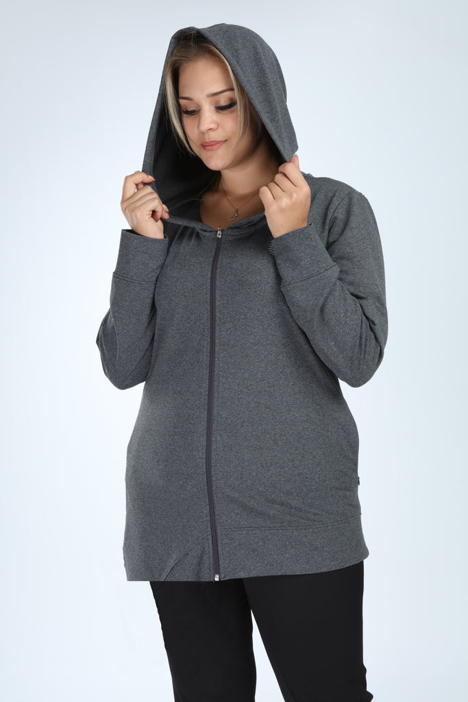 Women's Oversize Hooded Zipped Anthracite Jacket