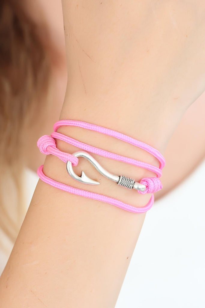 Women's Pink Rope Silver Metal Closure Bracelet