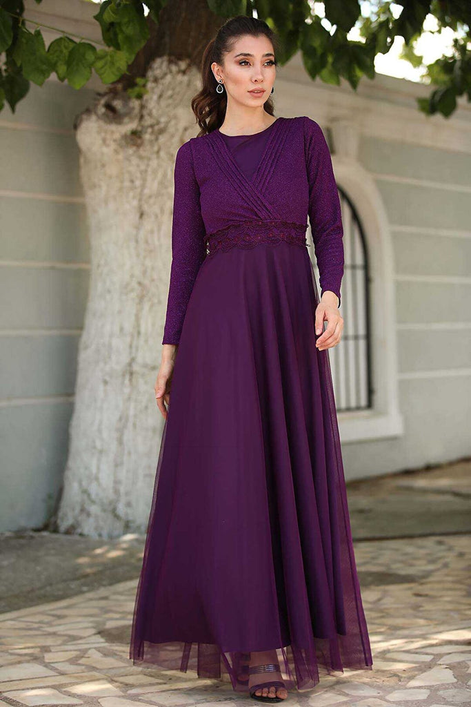 Women's Tulle Silvery Purple Evening Dress