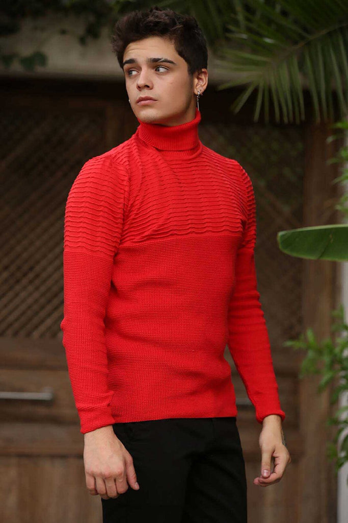 Men's Turtleneck Vermilion Tricot Sweater