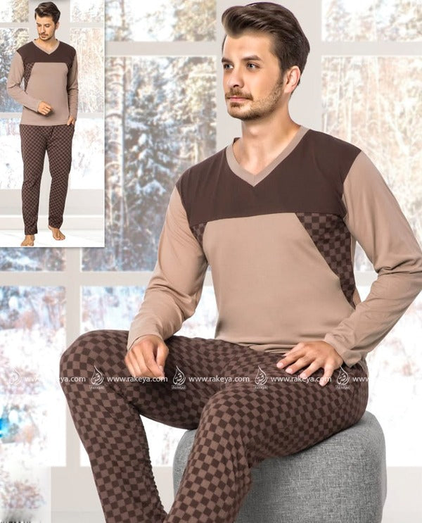 Pajama Set - Brown - V neck