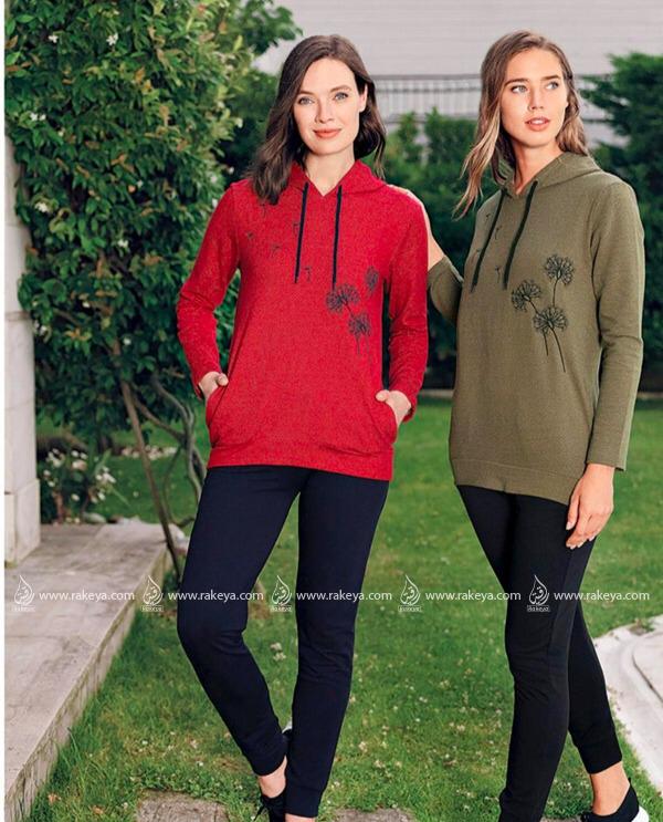 Pajama Set - Red - Navy green - With Capshaw