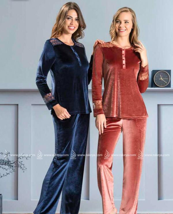 Pajama Set - Navy blue & Golden - Crew neck with buttons