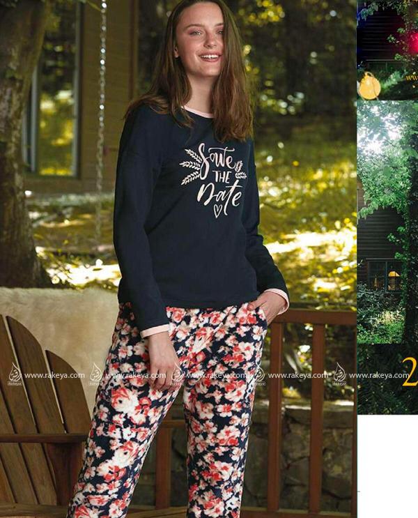Pajama Set - Navy Blue with flower - With Capshaw