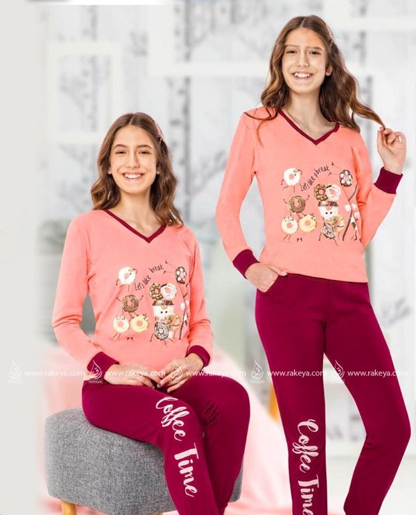 Pajama Set - Pink - Burgundy -V neck