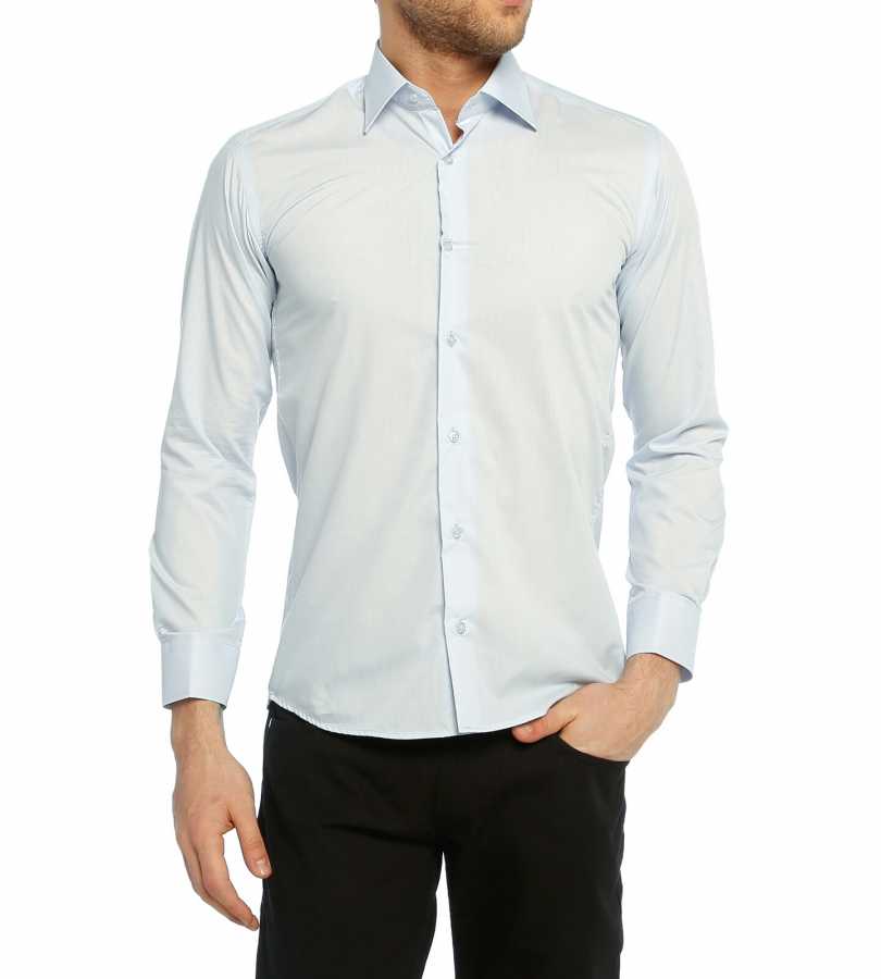 Men's Slim Fit Long Sleeves Plain Light Blue Shirt