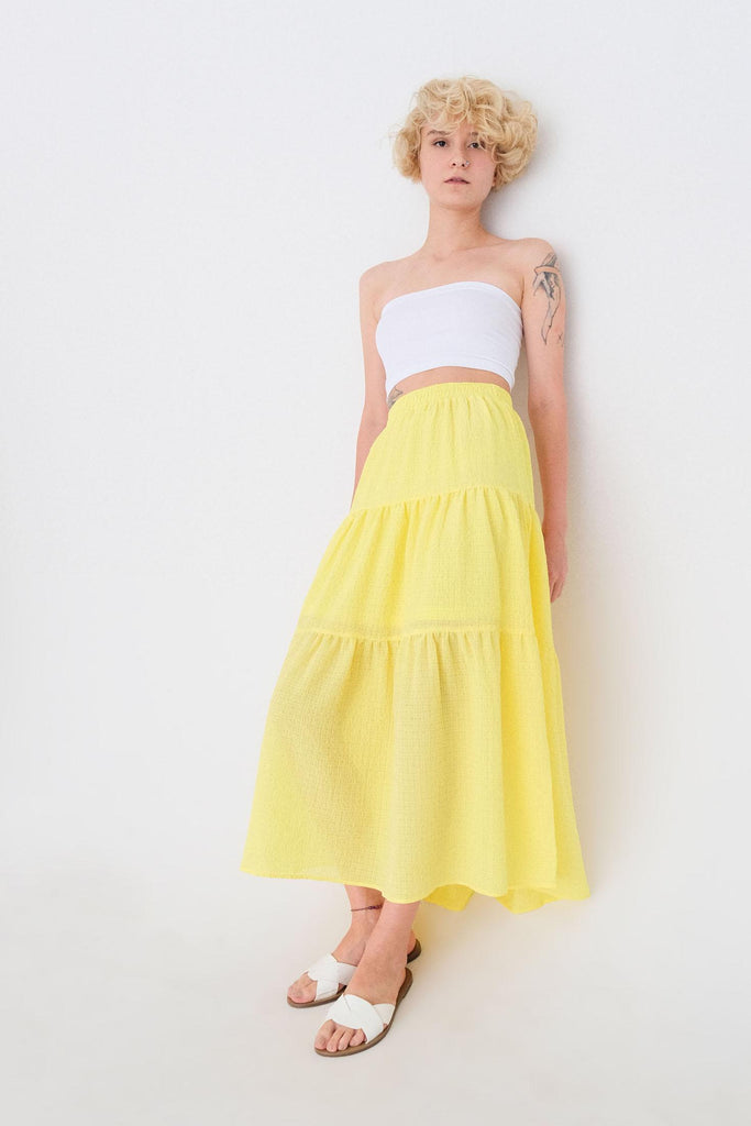 Women's Lined Ruffle Yellow Skirt