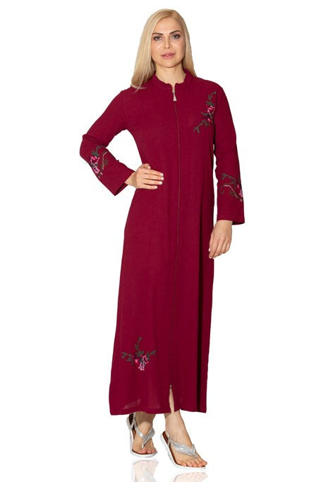 Women's Zipped Claret Red Abaya