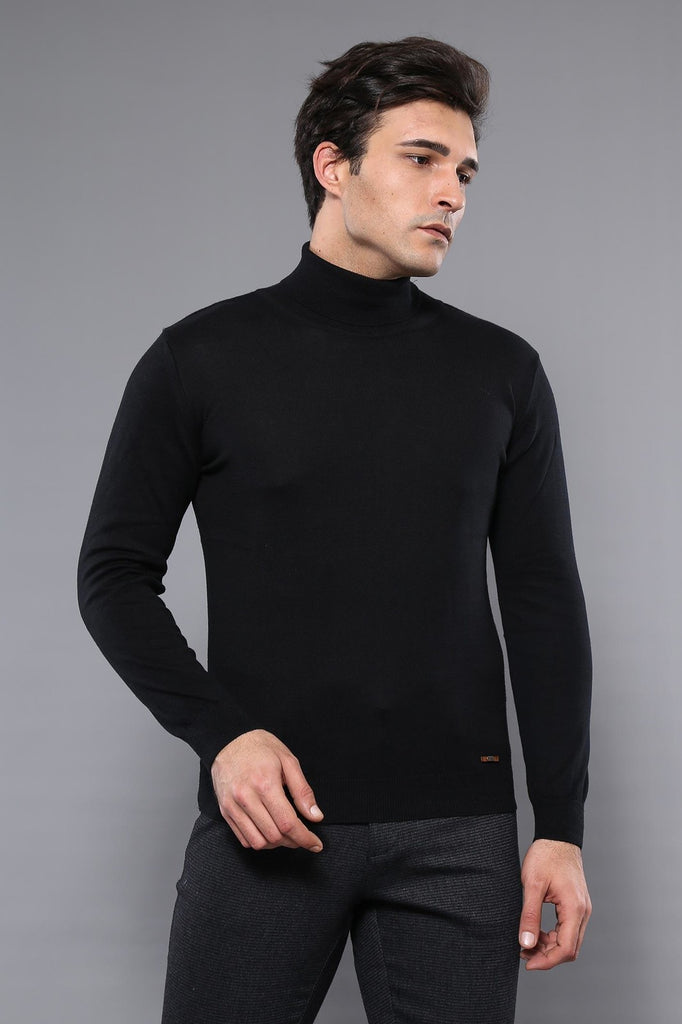 Men's Turtleneck Black Tricot Sweater
