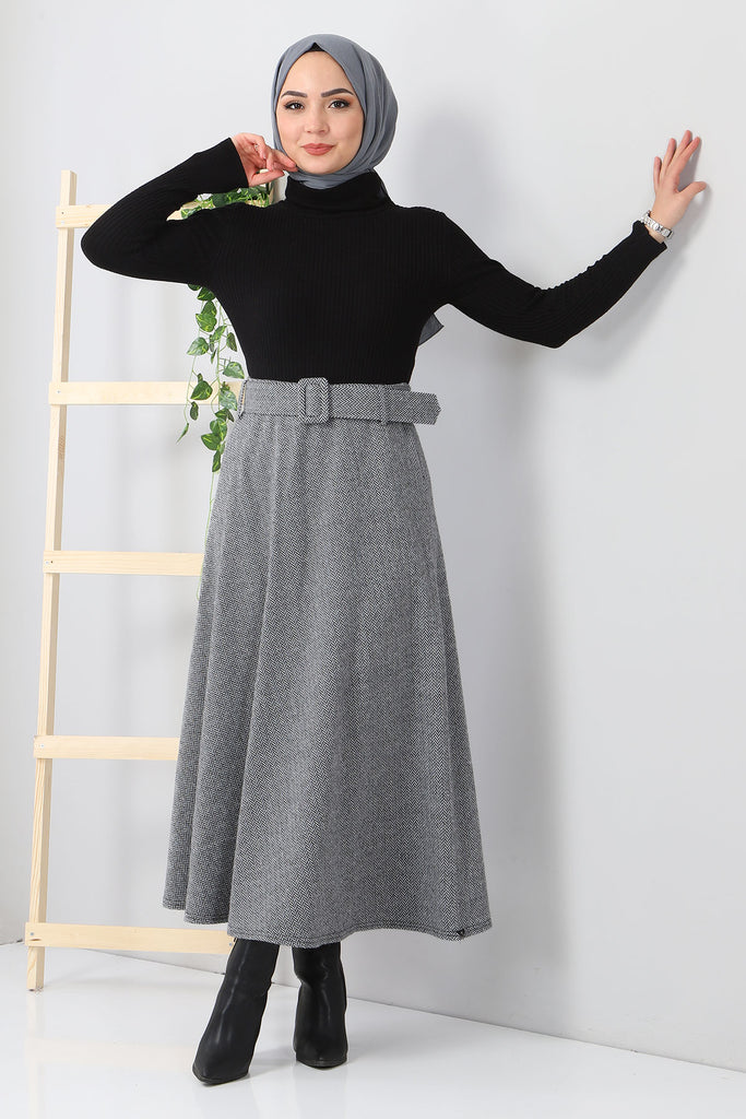 Women's Herringbone Pattern Grey Long Skirt