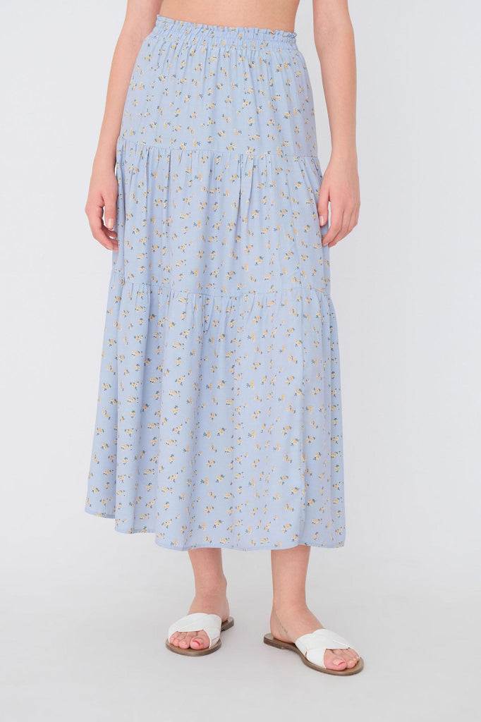 Women's Ruffle Patterned Blue Midi Skirt