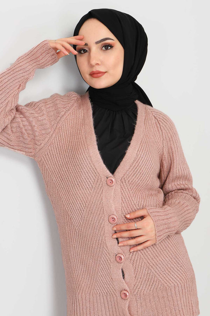 Women's Button Dusty Rose Tricot Cardigan