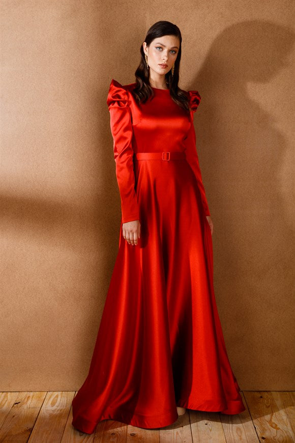 Women's Princess Sleeve Caramel Evening Dress