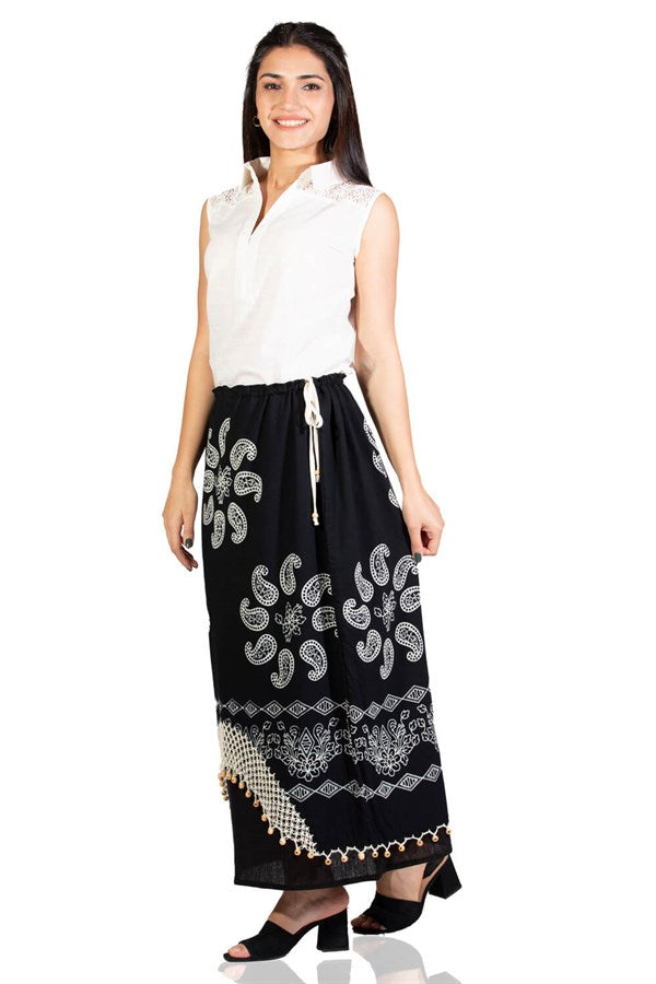 Women's Patterned Black Long Skirt