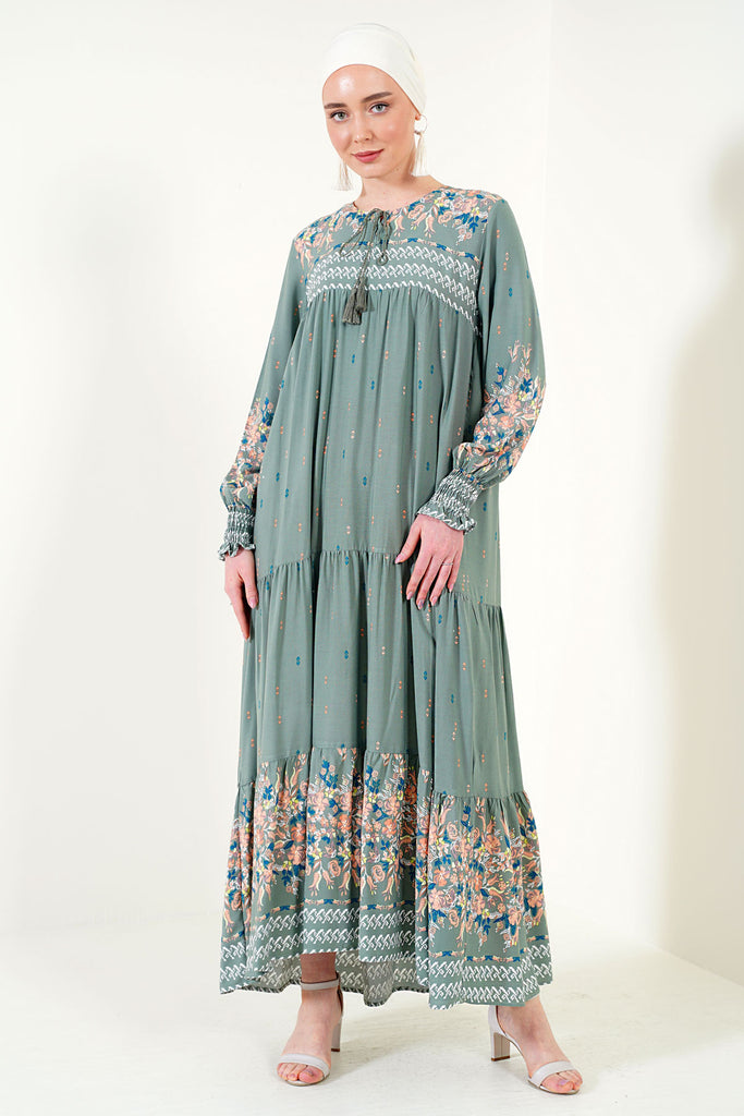 Women's Floral Pattern Khaki Long Dress