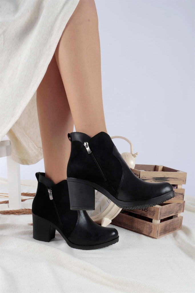 Women's Black Leather - Suede Boots