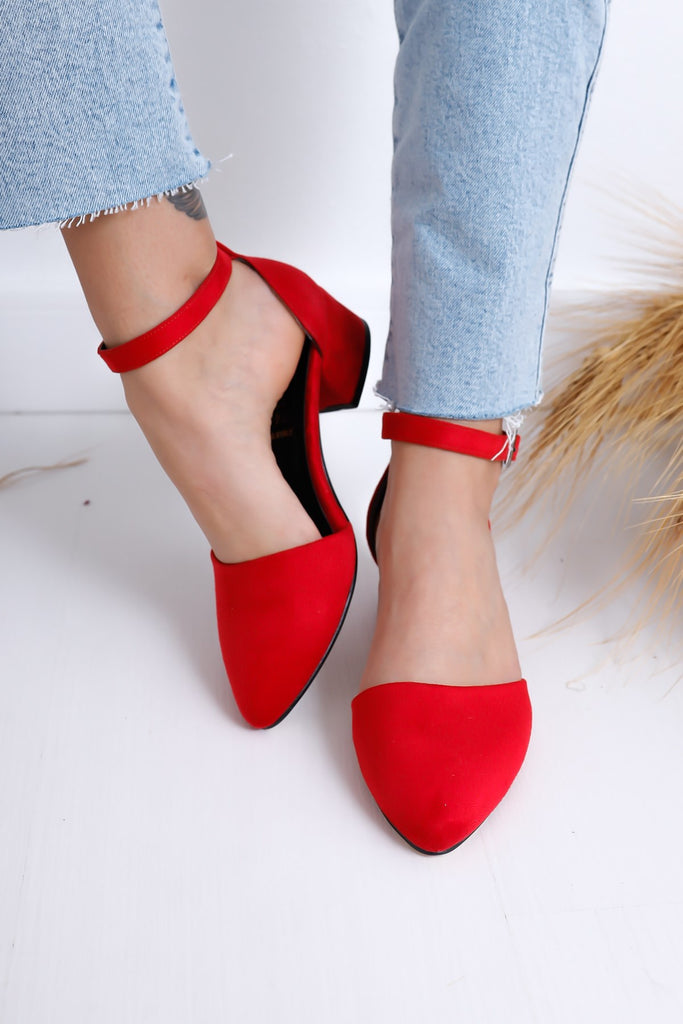 Women's Red Suede Heeled Shoes