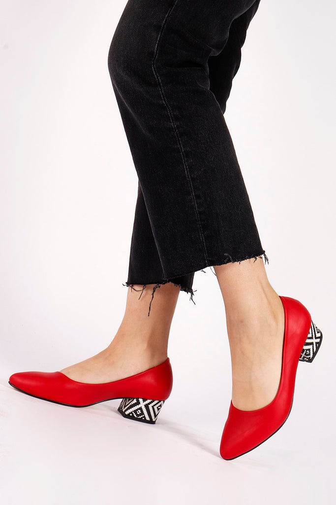 Women's Red Leather Heeled Shoes