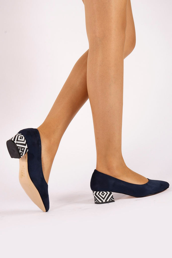 Women's Navy Blue Suede Heeled Shoes