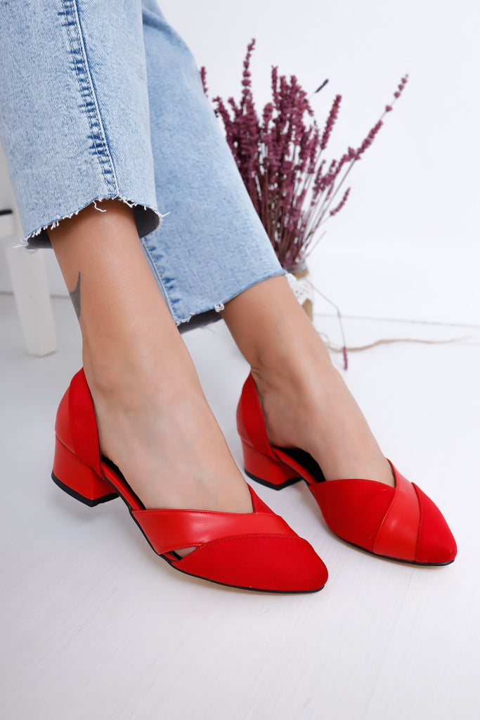 Women's Red Suede - Leather Heeled Shoes