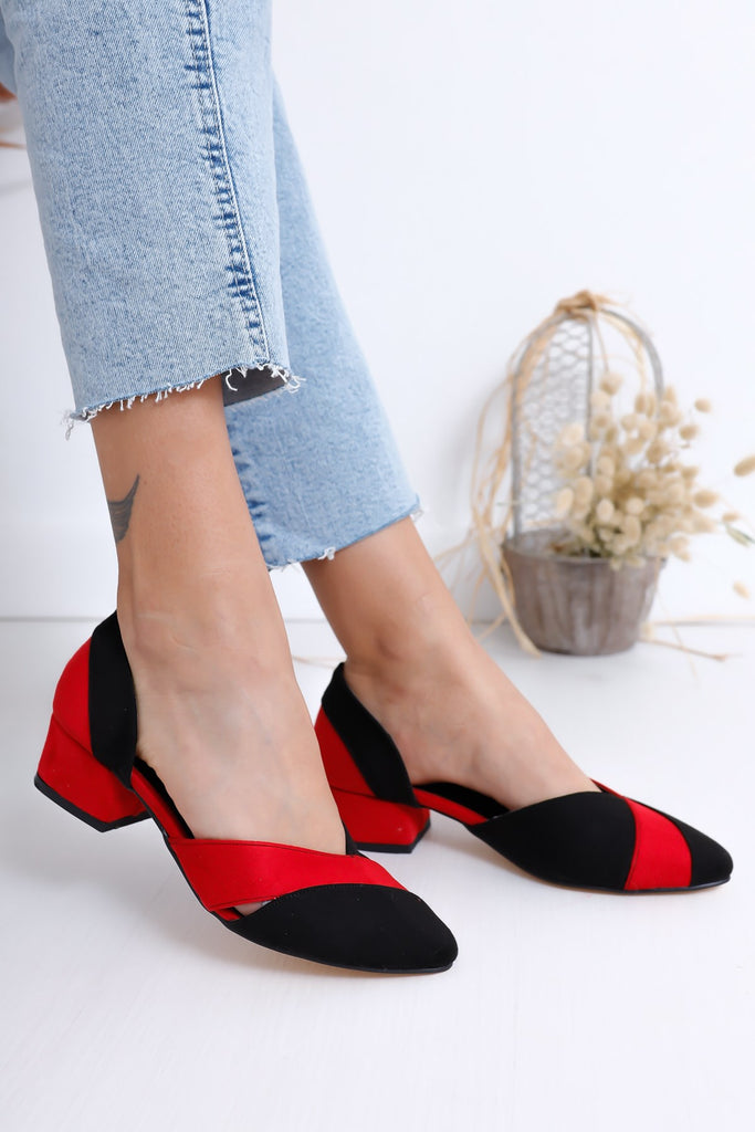 Women's Black - Red Suede Heeled Shoes