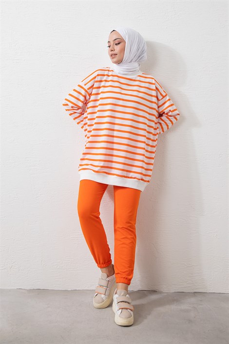 Women's Striped Orange Sweatshirt