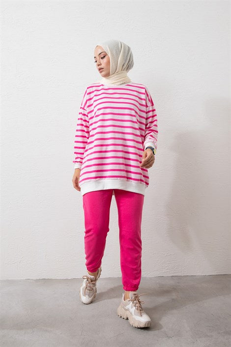 Women's Striped Pink Sweatshirt