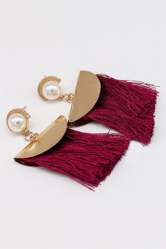 Women's Pearl Detail Tassel Dangle Earrings