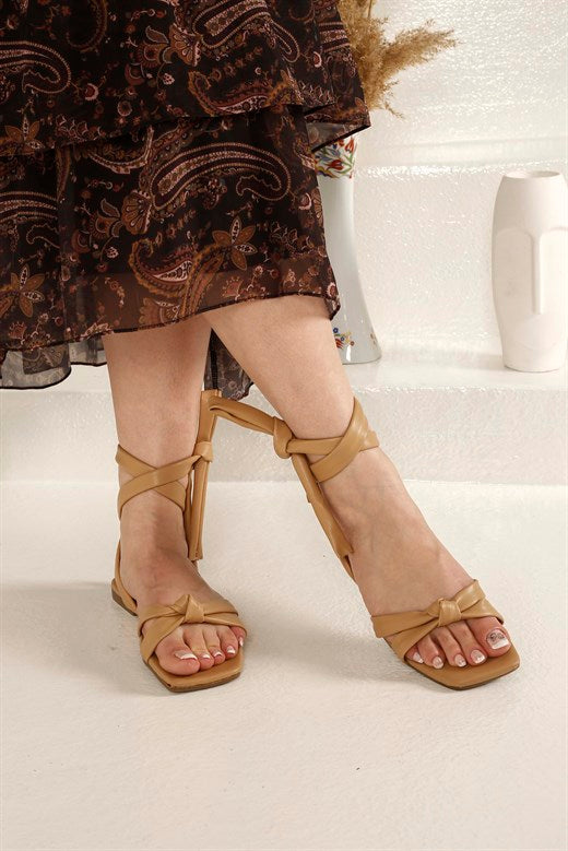 Women's Ankle Tie Mink Heeled Sandals
